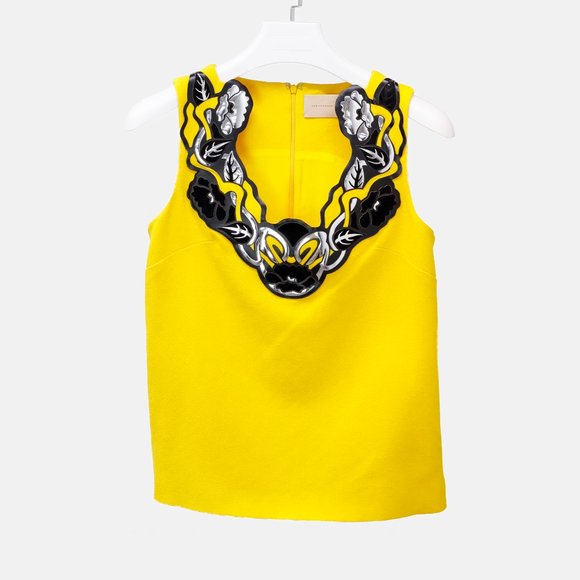 Christopher Kane Yellow Crepe Metallic Embellishment Tank - Picture 2 of 9